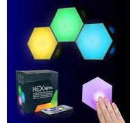 Emberela HEXlights Lot de 3 panneaux muraux hexagonaux RVB avec télécommande et tactile, panneaux LED hexagonaux, idéal pour le salon, la chambre et la salle de jeux avec