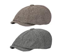 Embhlitfe Casquette plate en laine tweed pour homme - Chapeau Peaky Blinders - Béret irlandais Gatsby - Chapeau de cabbie des années 1920 - Réglable - Coton, gris, Taille unique
