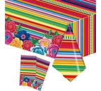 Embhlitfe Lot de 2 nappes de fête mexicaine Cinco de Mayo - 137 x 274 cm - En plastique - Motif floral - Pour décorations de table de fête mexicaine