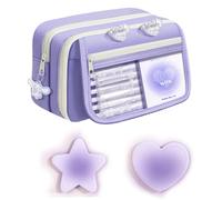 Embhlitfe Trousse à crayons de grande capacité pour filles, jolie trousse violette avec 2 notes adhésives, grande capacité pour l'école, le bureau, l'université, trousse à crayons mignonne pour filles
