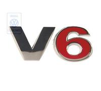 Emblème adhésif V6 chromé et rouge de coffre ou de hayon pour VW Golf 4 et Bora Berline ou Variant V6 4Motion (05/1999-06/2006)