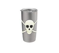 Emblème classique avec tête de mort et os croisés - Drapeau de pirate Jolly Roger Gobelet isotherme en acier inoxydable double paroi