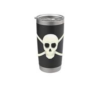 Emblème classique avec tête de mort et os croisés - Drapeau de pirate Jolly Roger Gobelet isotherme en acier inoxydable double paroi