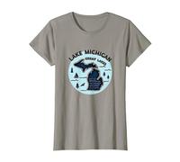 Emblème d'aventure panoramique du lac Michigan dans Les Grands Lacs T-Shirt, Femme, Ardoise, L