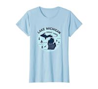 Emblème d'aventure panoramique du lac Michigan dans Les Grands Lacs T-Shirt, Femme, Bleu Céleste, L