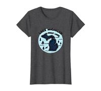 Emblème d'aventure panoramique du lac Michigan dans Les Grands Lacs T-Shirt, Femme, Chiné Foncé, XL