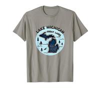 Emblème d'aventure panoramique du lac Michigan dans Les Grands Lacs T-Shirt, Homme, Ardoise, XXL
