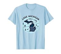 Emblème d'aventure panoramique du lac Michigan dans Les Grands Lacs T-Shirt, Homme, Bleu Céleste, L