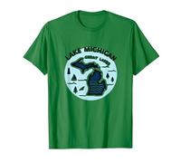 Emblème d'aventure panoramique du lac Michigan dans Les Grands Lacs T-Shirt, Homme, Vert Kelly, 3XL