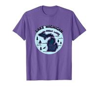 Emblème d'aventure panoramique du lac Michigan dans Les Grands Lacs T-Shirt, Homme, Violet Chiné, S