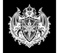 emblème de bouclier de dragon gothique avec chevalier médiéval dans un art fantastique héraldique complexe et design Stickers muraux 54.6x56.6cm Décoration de magasin Blanc