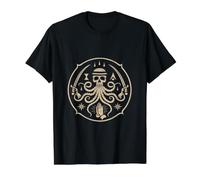 Emblème de crâne Occulte et Pieuvre | Illustration Mystique Vintage T-Shirt Graphique avec Valeur, Homme, Noir, M