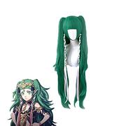 Emblème de feu trois maisons 120 cm perruque Cosplay Sothis vert longues boucles cheveux avec queues de cheval à puce de 100 cm pour jeu de rôle Halloween