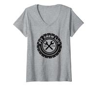 Emblème de Pneu Pit Crew Life : Go FTE Mechanic Pride T-Shirt avec Col en V, Femme, Gris Chiné, S