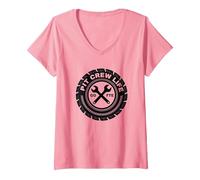 Emblème de Pneu Pit Crew Life : Go FTE Mechanic Pride T-Shirt avec Col en V, Femme, Rose, S