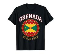 Emblème du Drapeau National Circulaire Vieilli de l'île des épices de la Grenade T-Shirt Graphique avec Valeur