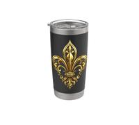 Emblème élégant fleur de lys avec détails en rouleau royal Gobelet isotherme en acier inoxydable double paroi