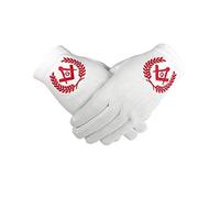 Emblème Maçonnique Blanc 100% Cotton Gants Place Compas & G BT045 - Rouge, L