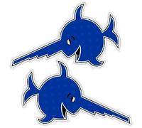 Emblème U-Boat 96 - Symbole du sous-marin allemand de la Seconde Guerre mondiale, Der lachende Sägefisch, version bleue - 137 mm (env. 13,7 cm) autocollants en vinyle, décalcomanies x2 gauche-droite