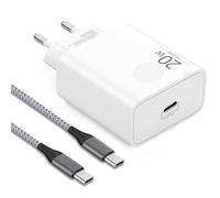 Embout Chargeur USB C et Câble, Adaptateur Secteur 20W et Câble Type-C Tressé en Nylon 2m, Prise Charge Rapide avec PD pour iPhone 17 16 16e 15 Pro Max Plus Air, Samsung Galaxy S25/S24, Google Pixel 9