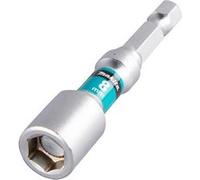 Embout de douille à impact Makita Impact Premier magnétique 10 x 65 mm 1/4 Hex Argent Argent (acier) avec bande d'étiquette bleue et turquoise