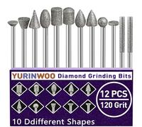 Embout de ponçage diamanté grain 120 de 0,3 cm compatible avec outil rotatif Dremel, 12 fraises diamantées pour pierre, jade, verre, résine, métal, porcelaine, céramique, quartz, glaçage, sculpture