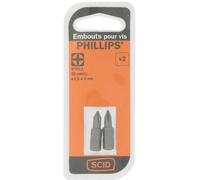 Embout de vissage 25 mm Phillips S2 SCID - PH1 - Vendu par 2