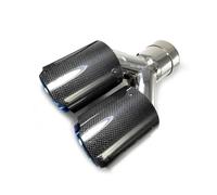 Embout d'échappement 1 PC Brillant Droit Bleu Carbone Acier Inoxydable Double Pointe Longueur Égale Silencieux Tuyau Fin Queue Milieu Embout D'échappement Tuyaux d'échappement(63MM IN-76MM OUT)