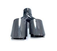 Embout Echappement 1 paire (L + R) universel double brillant noir Automobile tuyau d'échappement de silencieux en Fiber carbone embout(54 IN 89 OUT)