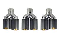 Embout Echappement 1 pièces silencieux à Double sortie doré en acier inoxydable universel Fiber de carbone embouts d'échappement tuyaux d'extrémité(Left 63mm)