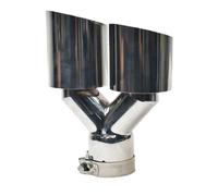 embout echappement Embout de tuyau d'échappement de silencieux à bouche oblique universelle en acier inoxydable pour voiture, embout à un point deux, double tuyau(76MM IN- 89MM OUT)