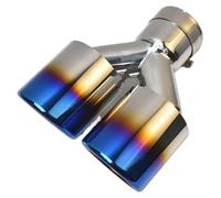 Embout Echappement Tuyau d'échappement universel Double bleu brûlé, pointe plate et Double brillante en acier inoxydable pour voiture D'échappement Tip Tail Throat(60-89mm)