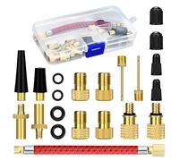 Embout Pompe Vélo, 21 Pièces Adaptateur de Valve de Vélo DV AV SV, Adaptateur de Valve Française, Adaptateur de Pneu Voiture, Compresseur Pompe à Air, Aiguille Gonflage Ballon, Kit Réparation Vélo (A)