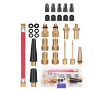 Embout Pompe Vélo Ensemble, kit adaptateurs valves Schrader Presta Dunlop, Raccord Pompe et Adaptateur Valve Compresseur, Embout Gonflage Vélo et ballon, avec tuyau de gonflage, boîte de rangement