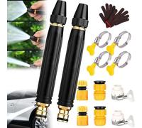 Embout tuyau arrosage, Buse haute pression pour tuyau arrosage - Inclus 3 adaptateurs + 2 colliers de serrage | Pistolet à jet réglable modes arrosage jardin, lavage auto, terrasse et extérieur (2*A)