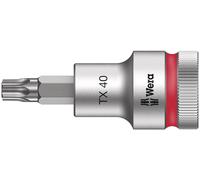 Wera 05003834001 8767 C HF TORX Embouts à douille TORX HF Zyklop à emmanchement 1/2" avec fonction de retenue, TX 40 x 60 mm, Argent/rouge