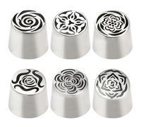 Embouts de douille russes, 6 pièces 6 styles embouts de douille fleur en acier inoxydable, fournitures décoration gâteau faciles à nettoyer pour la cuisine à domicile, accessoires cuisson