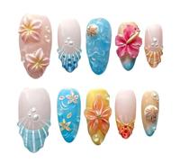 Embouts de manucure avec fleurs 3D en forme de côte, couvre-doigts artificiels en ABS avec accents marins ressemblant à des perles pour la plage, les voyages, les fêtes - Conseils de manucure