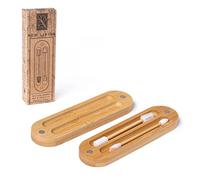 Embouts d'oreille en silicone lavables et boîte en bambou biologique | Coton-tige réutilisable pour les oreilles, | 2 écouvillons inclus | Tampon de maquillage | Produit écologique | Par New Living