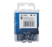 Embouts plats de 25 mm, dans une boîte en plastique, pour assembler, fixer et réaliser des travaux de menuiserie et d'artisanat.