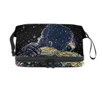 Embrace Boys in Starry Night Moon Trousse de toilette double couche pour femmes et filles, trousse de toilette de voyage, trousse de maquillage pratique avec compartiment à brosse, multicolore,
