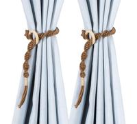 Embrasse Rideau Attache-Rideau Réglable en Coton Et Lin avec Anneau en Bois 65 Cm Couleur Champagne