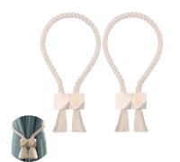 Embrasse Rideau Magnetique,2 Pcs Attache Rideau sans Percage Embrasses Coton Tricoter la Main Attache Rideau Aimantée Anneau Rideau Embrasses Rideaux Décorer pour Bureau, Domicile, Hôtel (Beige)