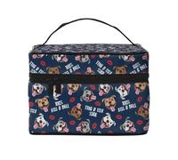 Embrasse Un Taureau Mignon Pit Bull Chien Lèvres Amour Saint Valentin, Trousse de Maquillage Trousse à cosmétiques Trousse de Toilette de Voyage Portable Trousse à Crayons