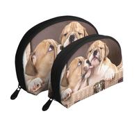 Embrasser des Chiots Bouledogue Anglais, Trousse de Maquillage Coquille Femme Petit Porte-Monnaie Trousse de Toilette Trousse à cosmétiques 2 pièces