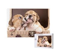 Embrasser des Chiots bouledogues Anglais,Puzzle Familial en Bois de 1 000 pièces pour Adultes et Adolescents, décoration d'intérieur