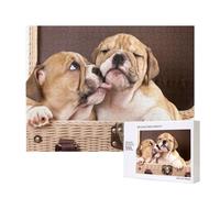 Embrasser des Chiots bouledogues Anglais,Puzzle Familial en Bois de 500 pièces pour Adultes et Adolescents, décoration d'intérieur