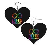 Embrasser la neurodiversité cerveau sensibilisation à l'autisme boucles d'oreilles en cuir pour les femmes balancent boucle d'oreille goutte coeur pendentif avec crochet cadeaux pour fille adulte