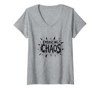 Embrasser Le Chaos : Une déclaration audacieuse et audacieuse pour Les Rebelles T-Shirt avec Col en V, Femme, Gris Chiné, S