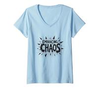 Embrasser Le Chaos : Une déclaration audacieuse et audacieuse pour Les Rebelles T-Shirt avec Col en V, Femme, Bleu Céleste, M